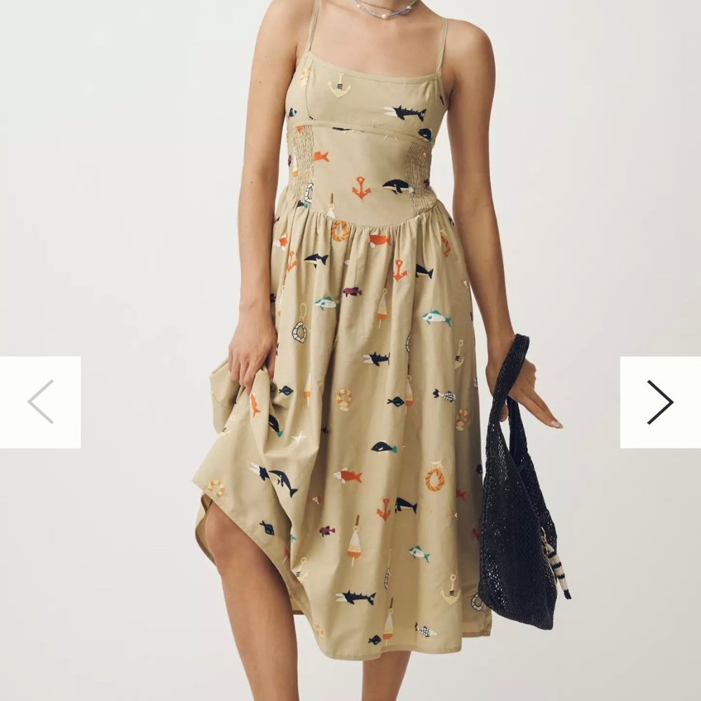 Maeve Sleeveless Square-Neck Drop-Waist Midi Dress NWT